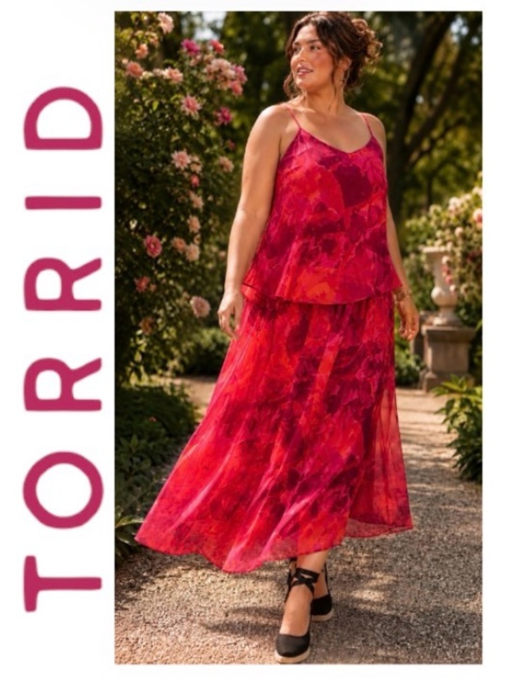 2X Torrid Chiffon Sangria Maxi Skirt with Matching Sophie Camisole Top